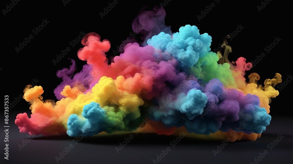 Fototapeta premium Rainbow smoke clouds on black background