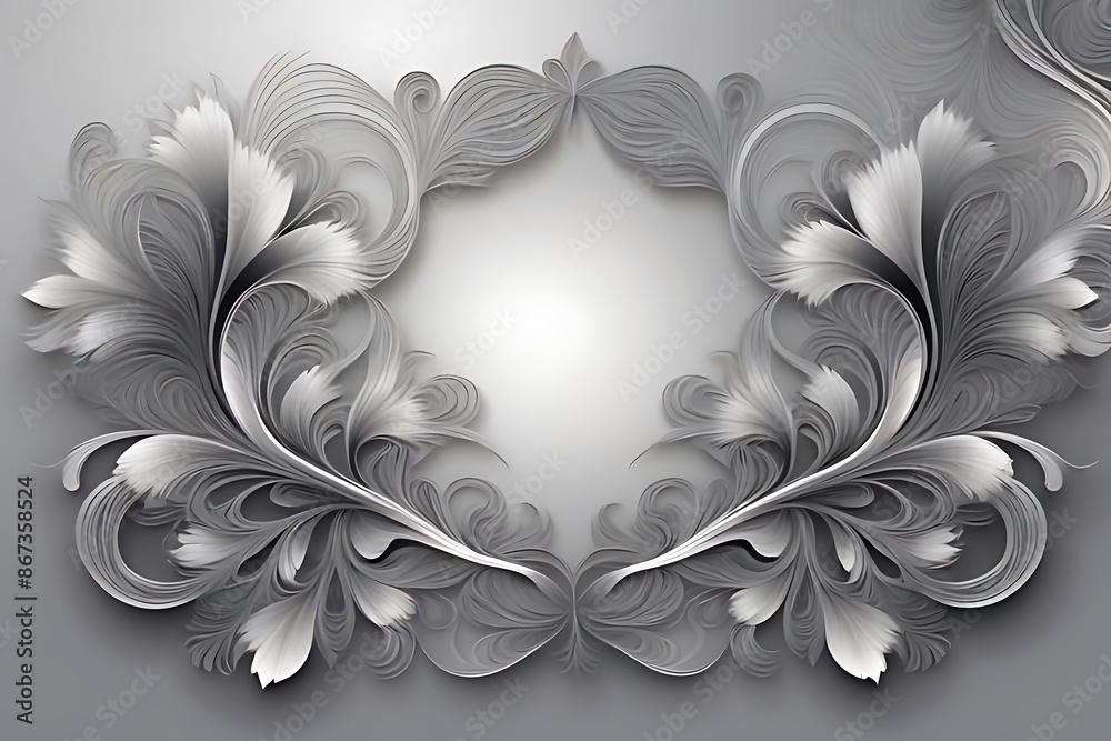 3D image flower bouquet, minimalist style silver bouquet White space in the middle for text or designs. 3D image flower bouquet, minimalist style silver bouquet White space in the middle for text or designs.