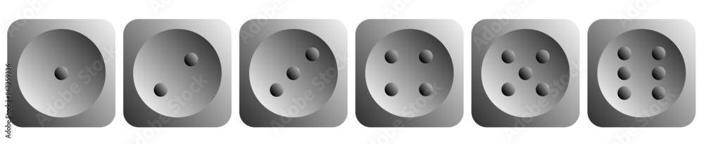 Dice game isolated on white background. Cubes in a realistic design from one to six.