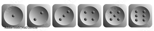 Dice game isolated on white background. Cubes in a realistic design from one to six.