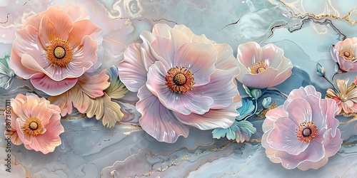 Abstract floral background with pink poppies. Watercolor hand drawn illustration.