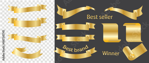 Golden ribbon set. Gold color. Elements for designation 
ratings and awards.