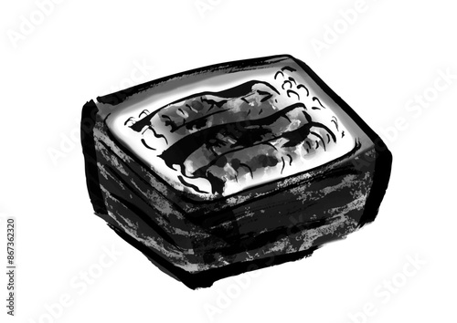 鰻重の手書き和風筆イラスト素材
