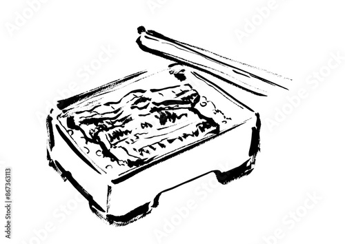 鰻重の手書き和風筆イラスト素材