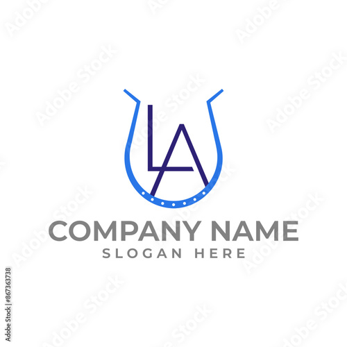 LA initial lettermark with the horse hoof shoes in modern and minimalist style