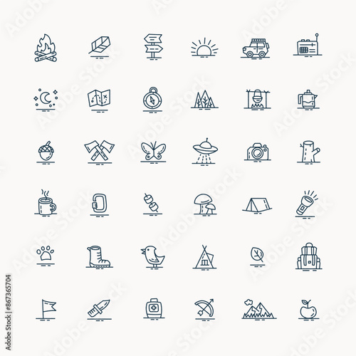 Outdoor Camping Line Icons Set