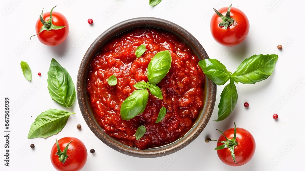 Handmade marinara in dish on white background Handmade marinara in dish on white background