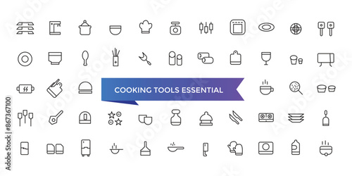 Cooking Tools Essential Icons set with editable stroke collection for web and ui. Line icons pack. Vector illustration.