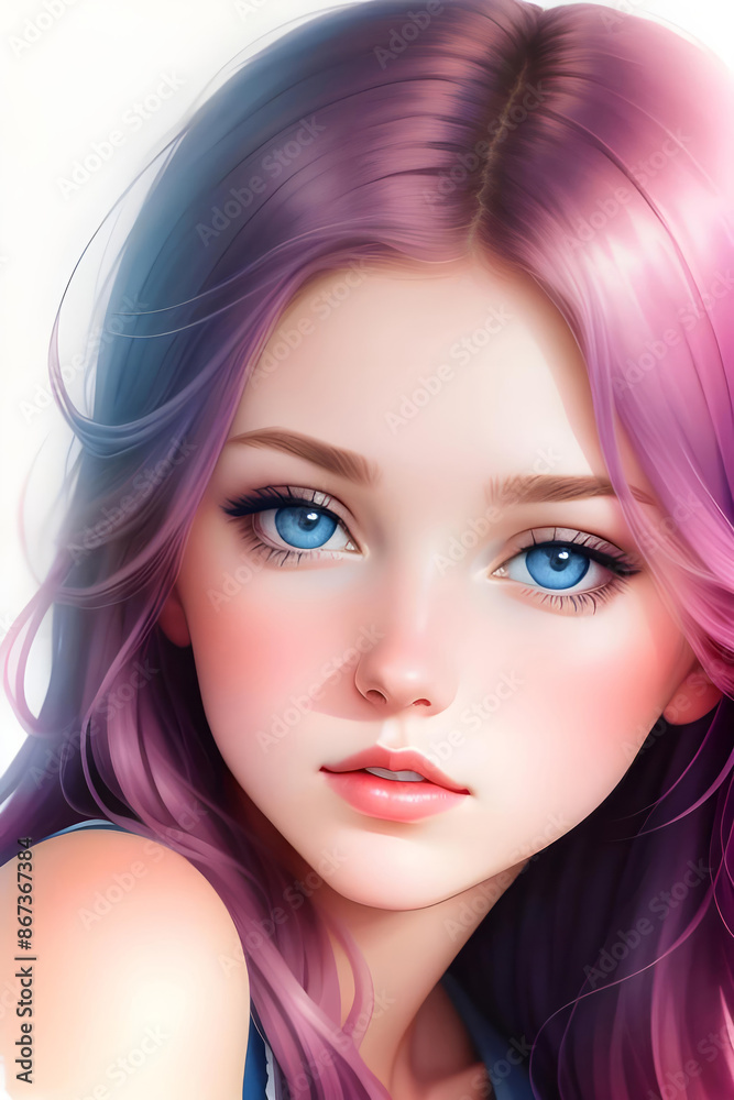 Beautiful young girl. Imitation of painting. Stylized illustration.