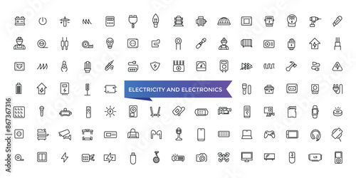 Electricity and Electronics Icon set with editable stroke collection for web and ui. Line icons pack. Vector illustration.