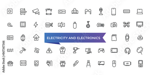 Electricity and Electronics Icon set with editable stroke collection for web and ui. Line icons pack. Vector illustration.