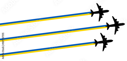 set Flying airplane with Ukraine flag icon. airshow celebration day symbol Template Illustration Design