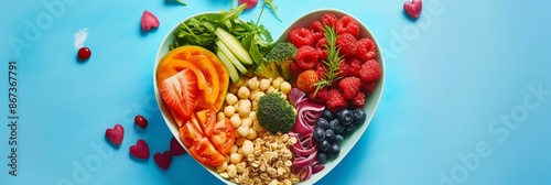 A vibrant vegetarian bowl filled with fresh vegetables and chickpeas. © Iryna