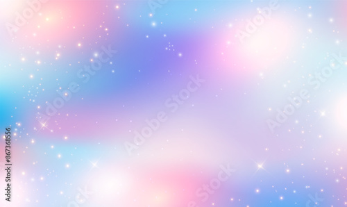 Holographic fantasy rainbow unicorn background. Magic unicorn hologram. kawaii princess gradient. Abstract fabulous background for Christmas, new year, Xmas holidays, celebration, party. Vector EPS10.