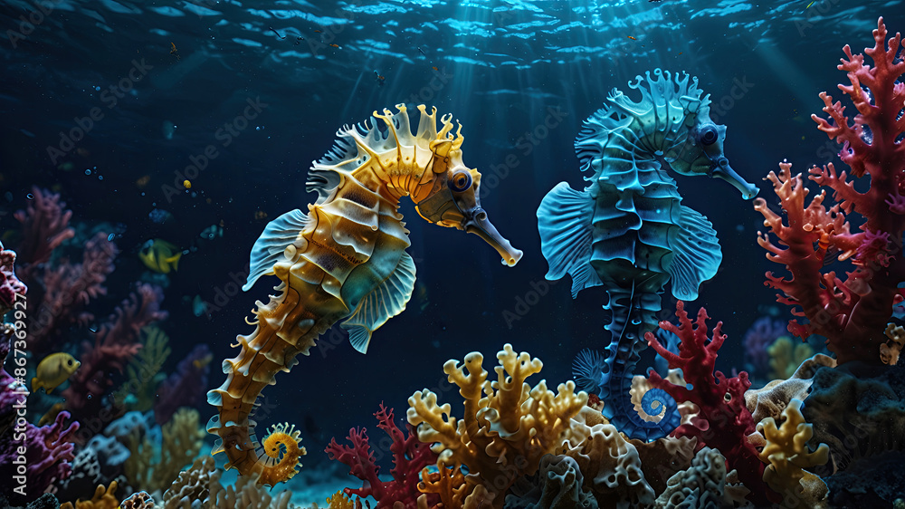 glow vibrant Seahorse swim in the underwater glow vibrant Seahorse swim in the underwater