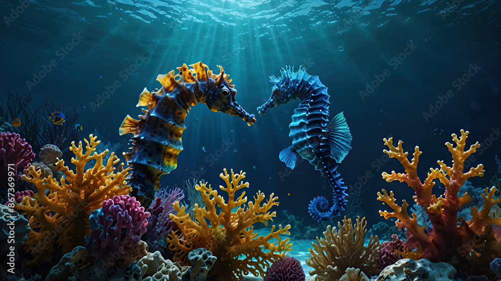 glow vibrant Seahorse swim in the underwater glow vibrant Seahorse swim in the underwater
