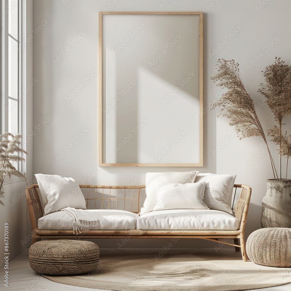 light wooden frame on a light wall in a romantic room, close-up view without corners. perfect for modern and artistic interior design settings light wooden frame on a light wall in a romantic room, close-up view without corners. perfect for modern and artistic interior design settings