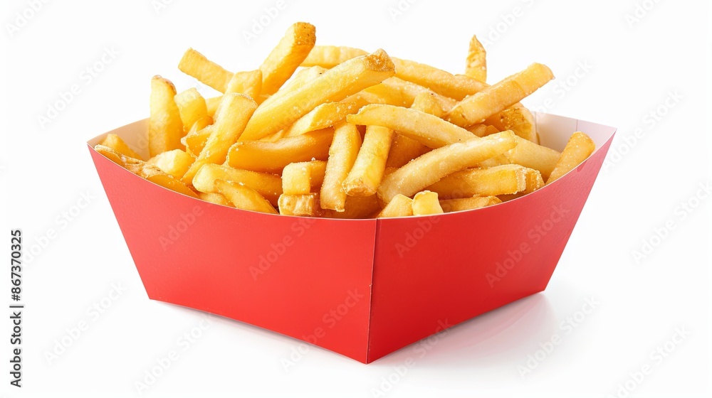 French fries in a red paper bag on an isolated background French fries in a red paper bag on an isolated background