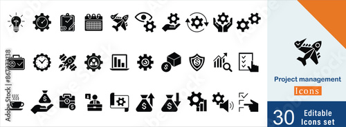 Set of project management icons. Task, Gantt chart, Deadline,  Project plan and Vector illustration