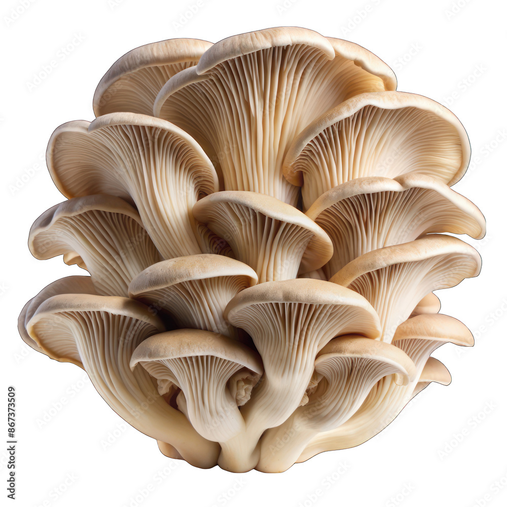 Fresh oyster mushroom with intricate gill details isolated on transparent background Fresh oyster mushroom with intricate gill details isolated on transparent background