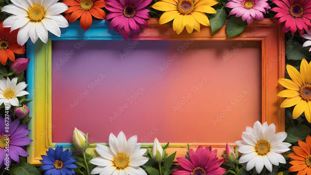 Fototapeta premium framing flowers on minimalist design