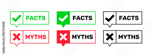 Facts or Myths. Banners for true or false facts. Facts vs Myths in popup chat bubble.
