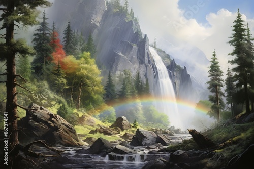 Fantastic waterfall with a rainbow photo