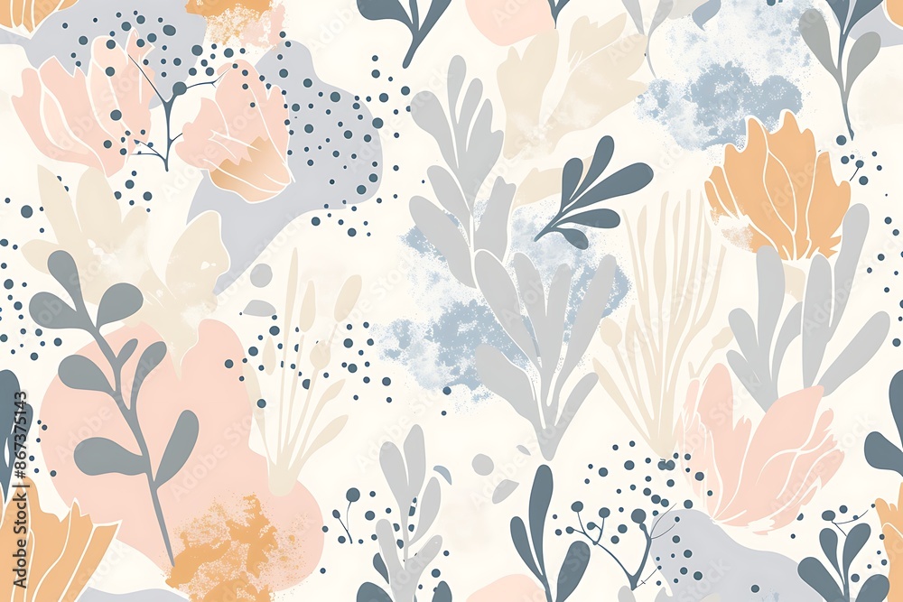 A pattern of delicate, abstract floral motifs in a soft, pastel palette A pattern of delicate, abstract floral motifs in a soft, pastel palette