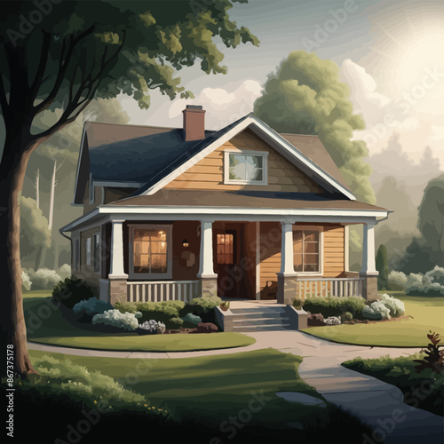 Realistic vector house Family cozy house.