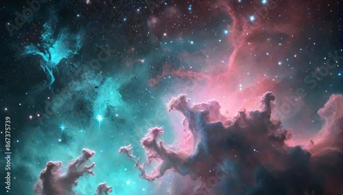 A dreamy, ethereal scene with delicate nebulae and lush cosmic clouds photo