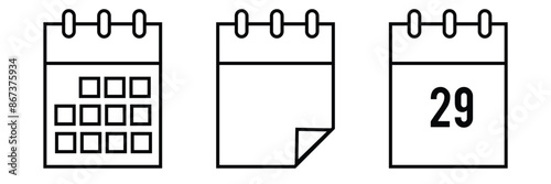 Calendar, Event, Schedule, Appointment, Agenda, Table calendar, Date Editable stroke Solid line icon set collection Vector illustration.