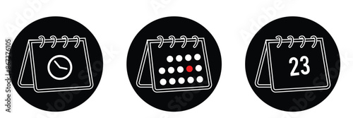 Calendar, Event, Schedule, Appointment, Agenda, Table calendar, Date Editable stroke Solid line icon set collection Vector illustration.