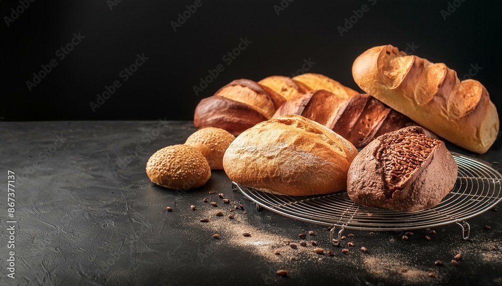 Illustrate a cozy bakery scene with an assortment of freshly baked artisan bread loaves Illustrate a cozy bakery scene with an assortment of freshly baked artisan bread loaves