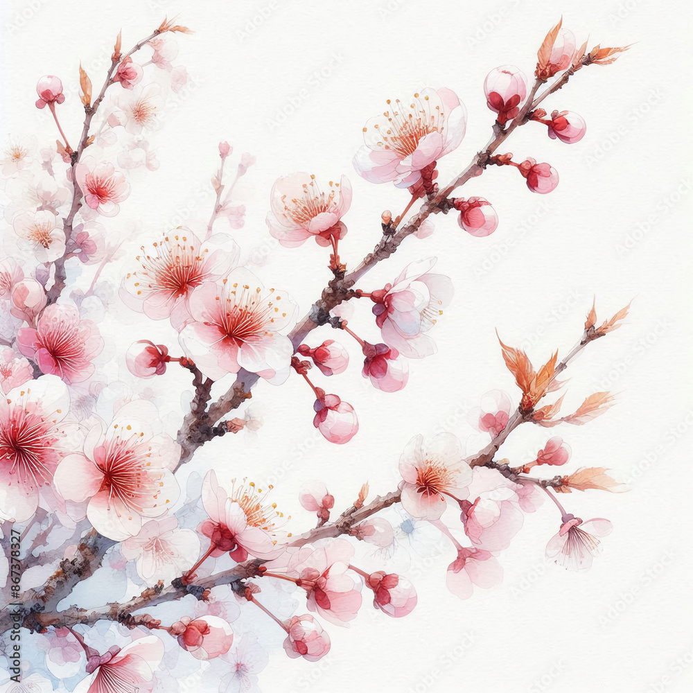 흰 배경, 벚꽃, 수채화 (White background, cherry blossom, water colour) 흰 배경, 벚꽃, 수채화 (White background, cherry blossom, water colour)