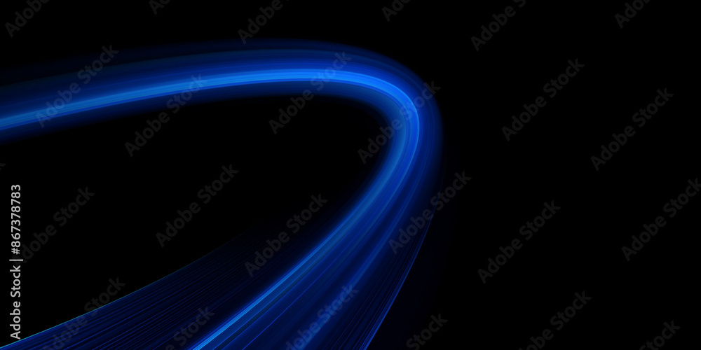 © gojalia - Abstract blue speed lights movement forming round disk shape or light way through space, digital tech background cover