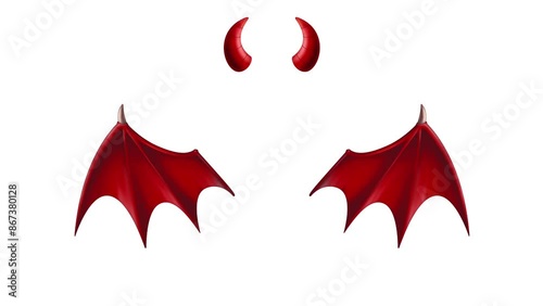 video illustration of red devil wings and horns on a white background