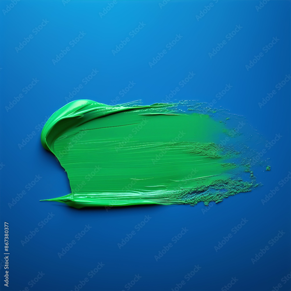 Paint stroke. A stroke of thick green paint on a blue background Paint stroke. A stroke of thick green paint on a blue background