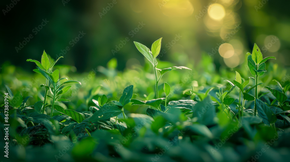 Close up of the green leaves of a plant growing in the grass Close up of the green leaves of a plant growing in the grass
