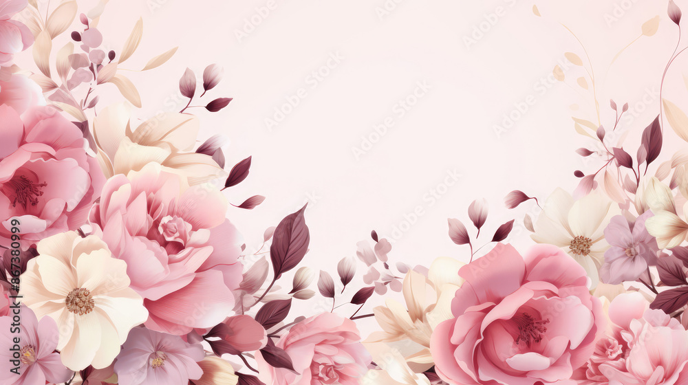 Seamless floral border with delicate flowers on light background for wedding invitation, poster, greeting cards, headers, banner with place for text., generative ai Seamless floral border with delicate flowers on light background for wedding invitation, poster, greeting cards, headers, banner with place for text., generative ai
