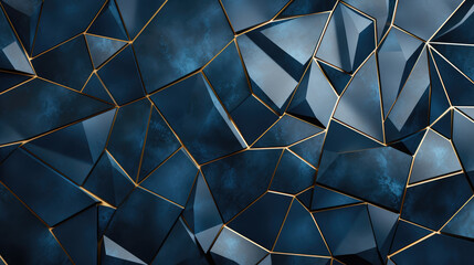 Geometry Seamless pattern. Abstract polygonal pattern luxury dark blue with gold background. Luxury background design for website, poster, brochure, presentation template etc. 3d render, generative ai
