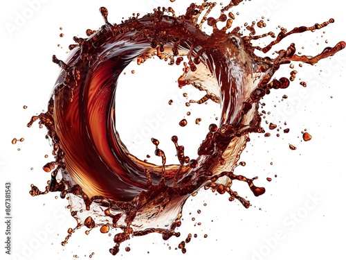 Photography of circular Coke soda splash swirl isolated white background