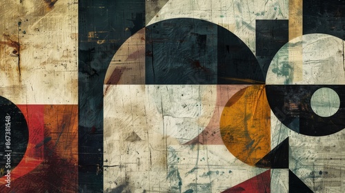 Creating captivating modern art with geometric shapes in colors like brown, blue, red, yellow, white, and black for a vintage feel