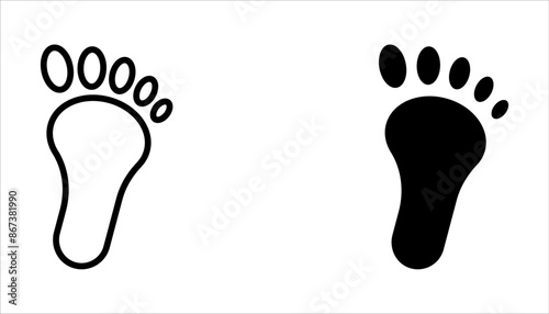 Foot print vector illustration set with shoes bare feet and boot print on white background