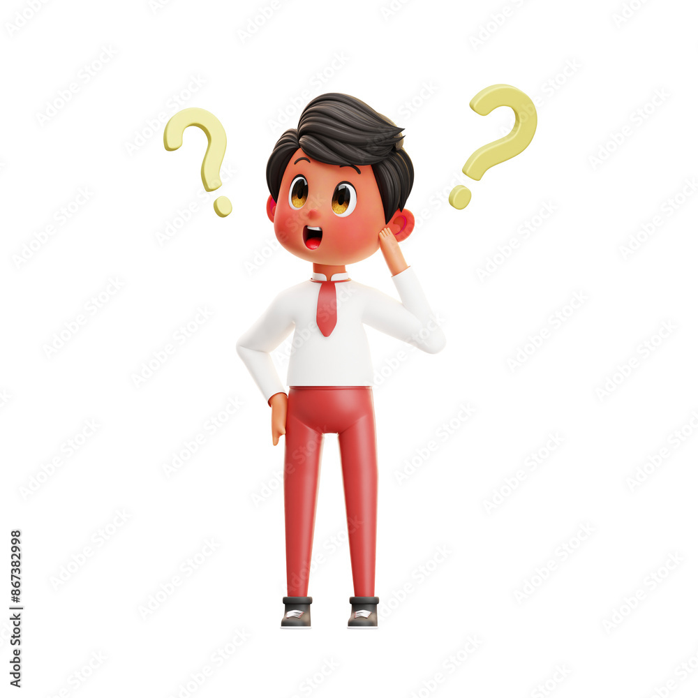 3D Illustration Boy Student Ask Questions 3D Illustration Boy Student Ask Questions