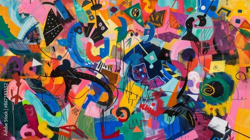 Wallpaper Mural Vibrant, energetic abstract painting bursting with color and creativity, featuring geometric shapes and lines in a dynamic composition Torontodigital.ca