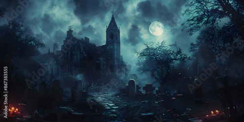 Gruseliger Halloweenhintergrund bei Nacht, made by AI © Anja K
