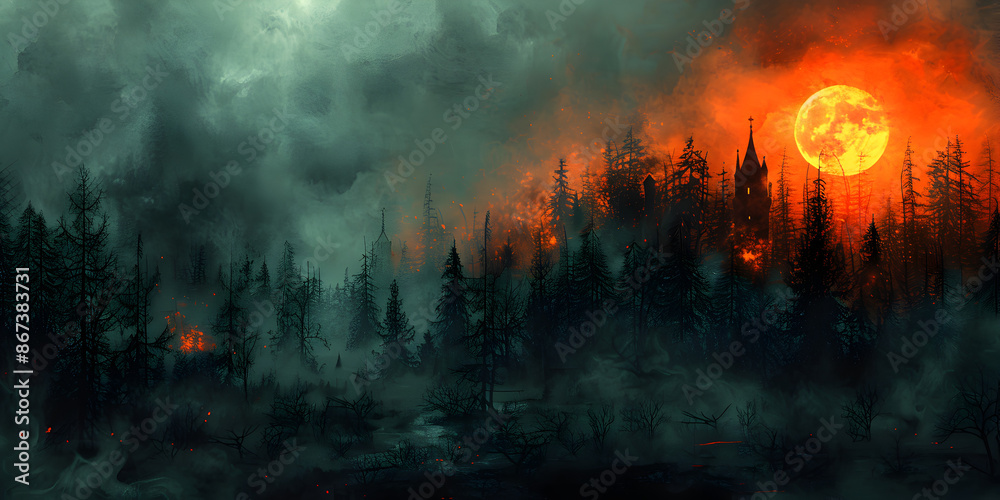 Obraz premium Gruseliger Wald in der Nacht, made by AI
