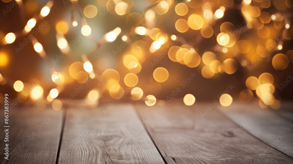 Christmas background with warm bokeh lights on wooden table and copy space. fairy lights. Background with christmas lights. Christmas garland. New Year., generative ai Christmas background with warm bokeh lights on wooden table and copy space. fairy lights. Background with christmas lights. Christmas garland. New Year., generative ai