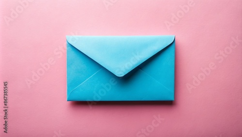 A solitary bright blue envelope stands out against a soft pastel pink background, awaiting its undisclosed sentimental message.