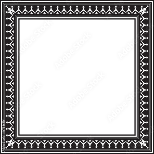 Vector monochrome black round Yakut ornament. Endless circle, border, frame of the northern peoples of the Far East.